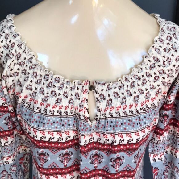 Lucky Brand boho style gray/brown/red print top XS - Picture 2 of 8
